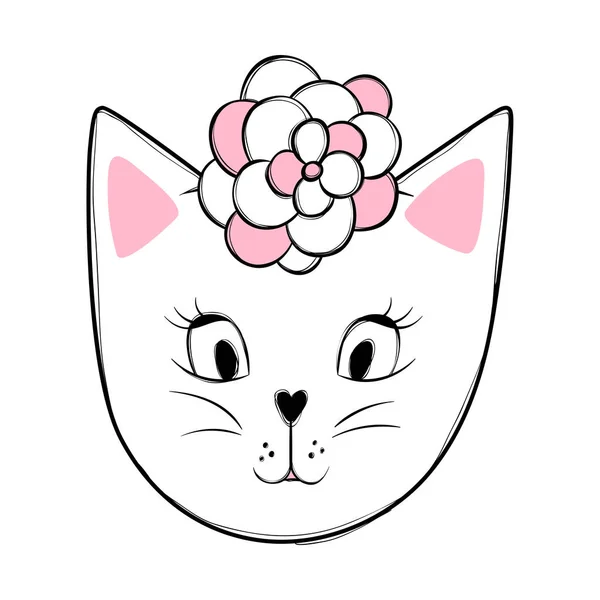 Desenho de vetor de gato bonito. Gatinhos femininos. Moda cara de gatos . — Vetor de Stock