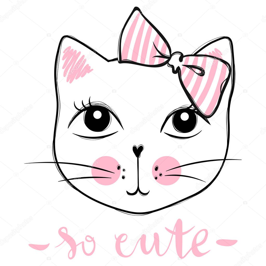 Cute cat vector design. Girly kittens. Fashion Cats face.