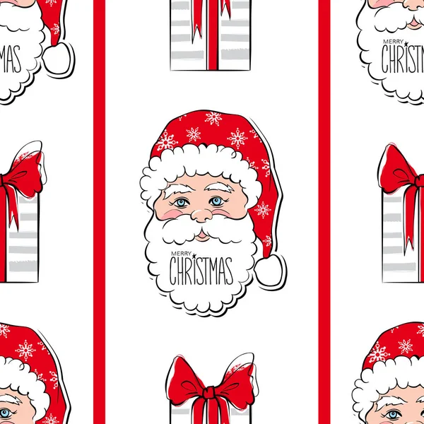 Modèle vectoriel sans couture avec le Père Noël. Joyeux Noël et bonne année fond . — Image vectorielle