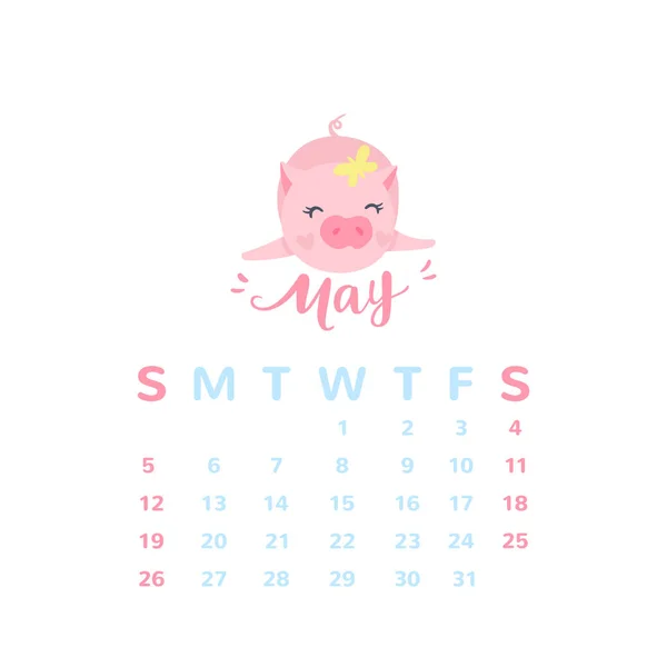 Cartoon-Kalender 2019 mit niedlichen Schweinen. chinesischer Kalender. Schwein Illustration isoliert auf weiß. — Stockvektor