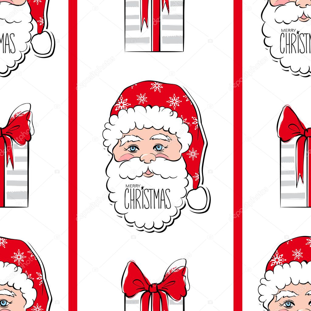 Seamless vector pattern with Santa Claus. Merry Christmas and Happy New Year background.