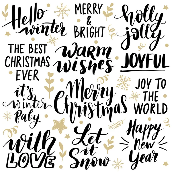 Set Feliz Navidad y Feliz Año Nuevo 2019 Vector frases de letras dibujadas a mano . — Archivo Imágenes Vectoriales