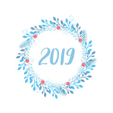 Neşeli Noel ve mutlu yeni yıl kartı vektör. Yaprakları ve dalları ile tatil çerçeve.