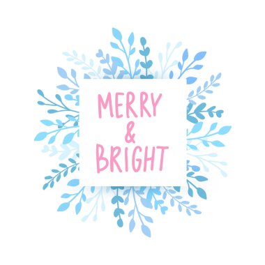 Neşeli Noel ve mutlu yeni yıl kartı vektör. Yaprakları ve dalları ile tatil çerçeve.