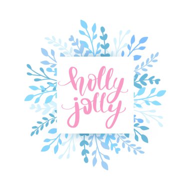 Neşeli Noel ve mutlu yeni yıl kartı vektör. Yaprakları ve dalları ile tatil çerçeve.