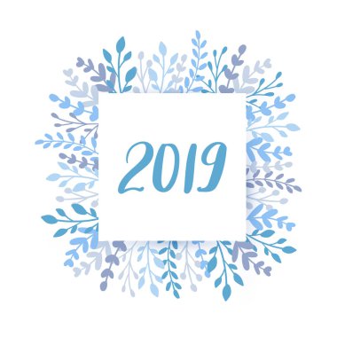 Neşeli Noel ve mutlu yeni yıl kartı vektör. Yaprakları ve dalları ile tatil çerçeve.