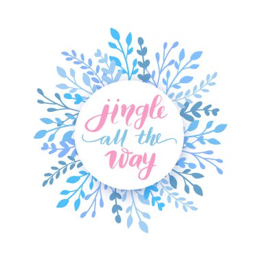Neşeli Noel ve mutlu yeni yıl kartı vektör. Yaprakları ve dalları ile tatil çerçeve.