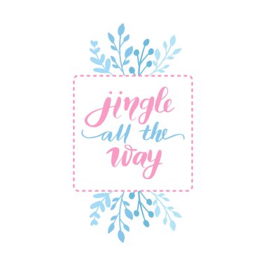 Neşeli Noel ve mutlu yeni yıl kartı vektör. Yaprakları ve dalları ile tatil çerçeve.