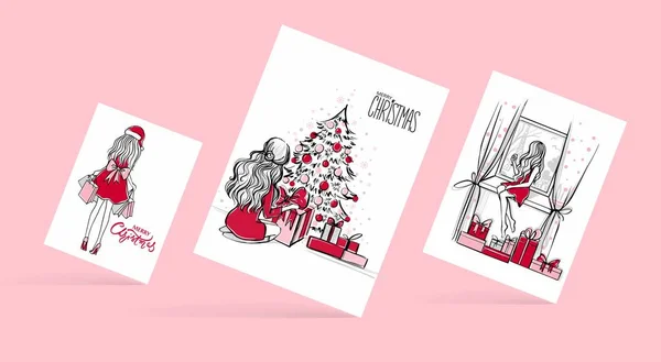 Frohe Weihnachten Und Einen Guten Rutsch Ins Neue Jahr Weihnachtsillustration — Stockvektor