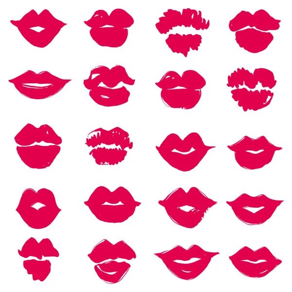 Σετ Γυναικεία Χείλη Διάνυσμα Κραγιόν Εκτύπωση Φιλί Απομονωμένη Σχήματα Των — Διανυσματικό Αρχείο