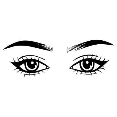 Elle çizilmiş güzel kadın gözleri siyah uzun kirpik ve kaş ile vektör.