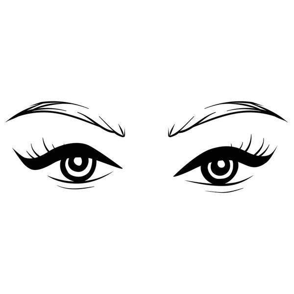 Wektor ręcznie rysowane piękne kobiece oczy z długie, czarne rzęsy i brwi. — Wektor stockowy
