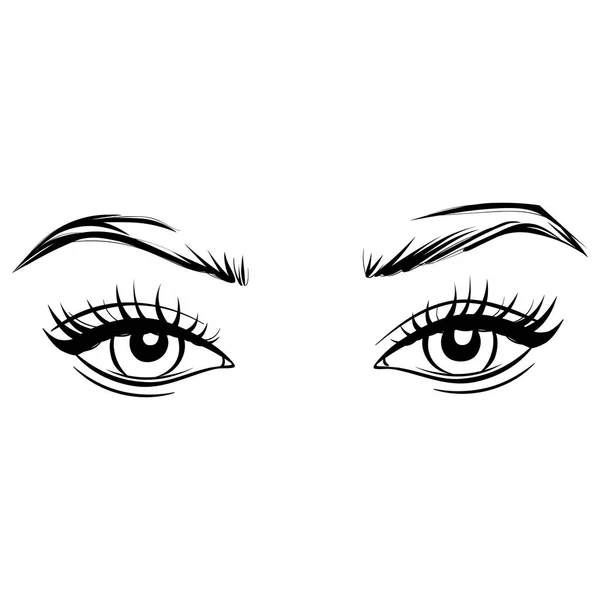 Vector Beaux yeux féminins dessinés à la main avec de longs cils et sourcils noirs . — Image vectorielle