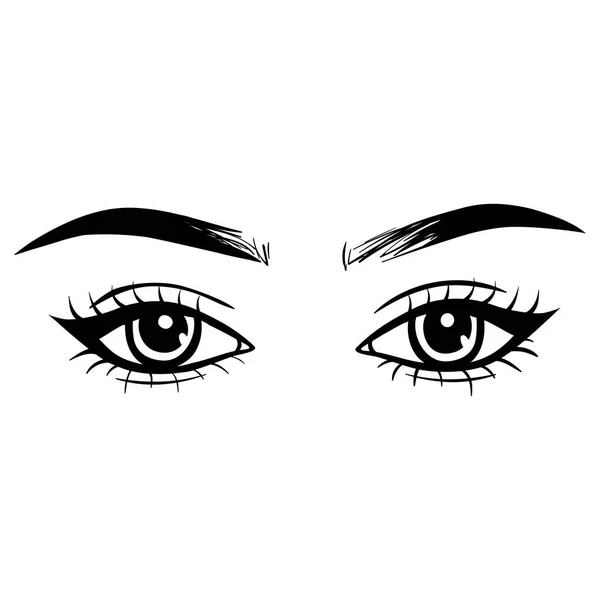 Vector Beaux yeux féminins dessinés à la main avec de longs cils et sourcils noirs . — Image vectorielle