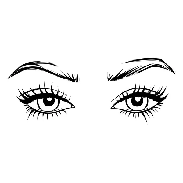 Vector Beaux yeux féminins dessinés à la main avec de longs cils et sourcils noirs . — Image vectorielle