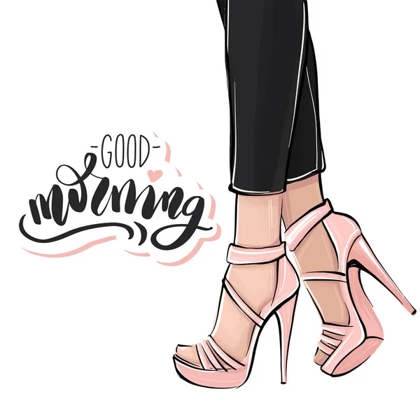 Chica vectorial con tacones altos. Ilustración de moda. Piernas femeninas en zapatos . — Vector de stock