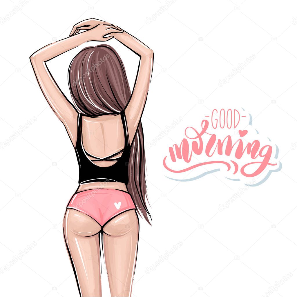Sexy girl with gorgeous booty. Vector fashion illustration.