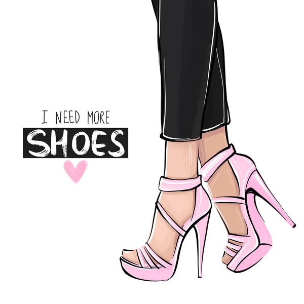 Chica vectorial con tacones altos. Ilustración de moda. Piernas femeninas en zapatos — Vector de stock