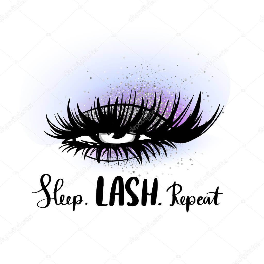 Hand sketched Lashes quote. Calligraphy phrase for beauty salon
