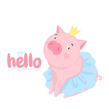 Sevimli vektör domuz. Komik hayvan ile karikatür illüstrasyon.