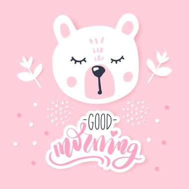 Vektör Mutlu oyuncak ayı kız. Ayı ile Awesome tebrik kartı.