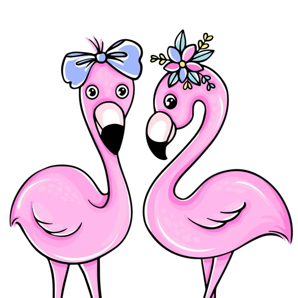 矢量夏季卡与粉红色公主火烈鸟。时尚插图. — 图库矢量图片