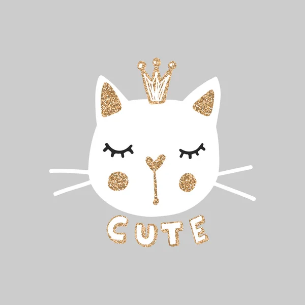 Sevimli prenses kedi vektör illüstrasyon. Kız yavruları. Moda Kediler yüz — Stok Vektör