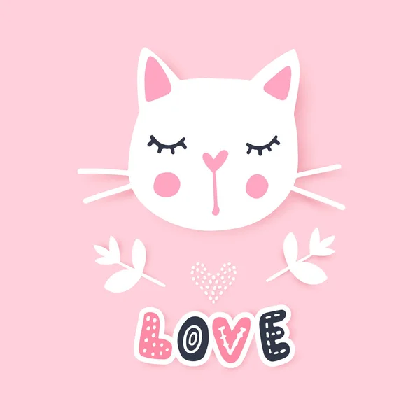 Cute cat vector illustration. Girly kittens. Fashion Cats face. — Stock Vector