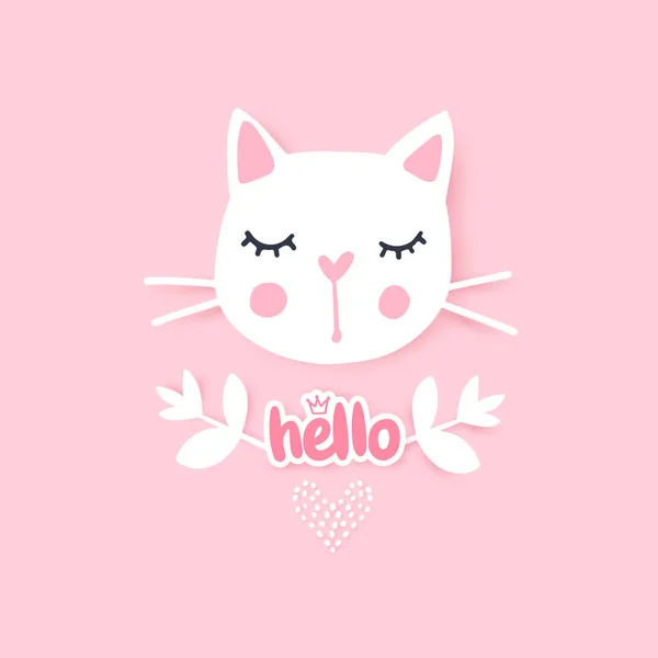 Cute cat vector illustration. Girly kittens. Fashion Cats face. — Stock Vector