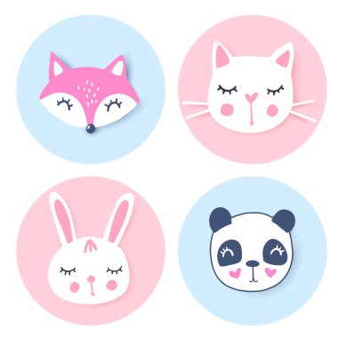 Vektör karikatür hayvanlar ile ayarlayın - panda, penguen, kedi, ayı. Komik serisi hayvanlar. Sevimli hayvanlar.