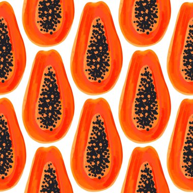 Papaya vektör sorunsuz desen. Egzotik meyve ile Tropikal arka plan.
