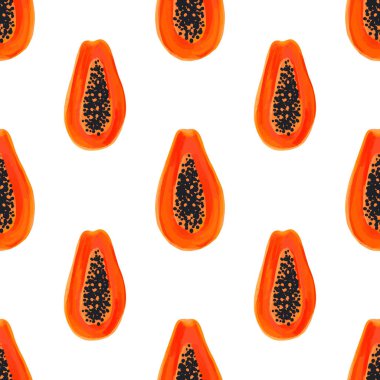 Papaya vektör sorunsuz desen. Egzotik meyve ile Tropikal arka plan.