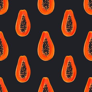 Papaya vektör sorunsuz desen. Egzotik meyve ile Tropikal arka plan.