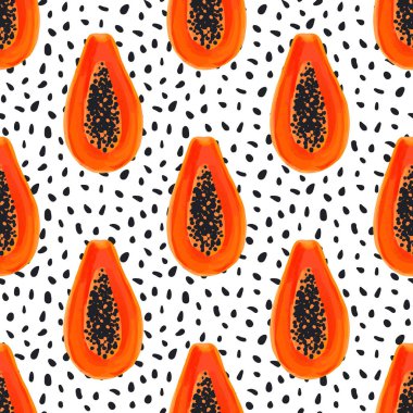 Papaya vektör sorunsuz desen. Egzotik meyve ile Tropikal arka plan.