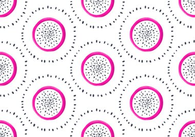Vektör ejderha meyve dikişsiz desen. Pitaya veya Pitahaya arka plan. Egzotik el çizilmiş illüstrasyon.