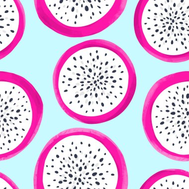 Vektör ejderha meyve dikişsiz desen. Pitaya veya Pitahaya arka plan. Egzotik el çizilmiş illüstrasyon.