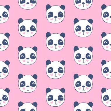 Sevimli, kusursuz desenli pandalar. Vektör karikatür hayvanları arka planı.