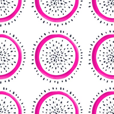 Vektör ejderha meyve dikişsiz desen. Pitaya veya Pitahaya arka plan. Egzotik el çizilmiş illüstrasyon.