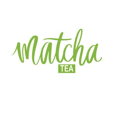 Matcha çay posteri, etiket, logo. Geleneksel Japon çayı. Yeşil toz.