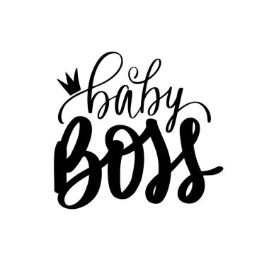 Baby Boss vektörü El, beyaz üzerine izole edilmiş kraliçe tacı ile alıntı yapıyor..