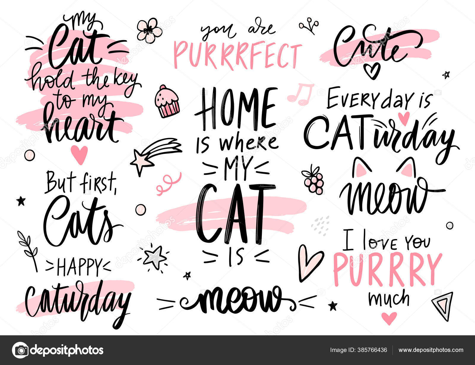 Cats quotes set, meow lettering, fashion kitty phrases. Cute vector set with funny sayings. Stock Vector Image by ©YanaLesiuk #385766436 Cats quotes set, meow lettering, fashion kitty phrases. Cute vector set with funny sayings. Stock Vector Image by ©YanaLesiuk #385766436
