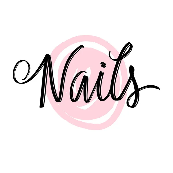 Nails - handdrawn logo design template. Ручная надпись на ногтях и маникюре . — стоковый вектор