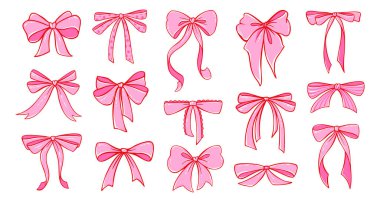 Coquette Pembe Fiyonk Kurdele Vektörü. Dantel detaylarıyla birlikte şirin, klasik bir hediye kutusu. Sevgililer Günü için romantik Y2K karalaması, düğünler ya da kız tasarımları. Düz yay ve kadınsı estetik..