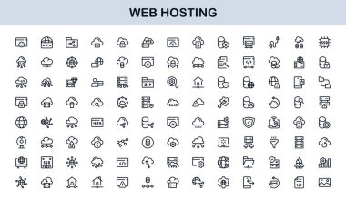 Profesyonel Web Sunucu, Alan Adı ve Temiz Hat Sanat Biçimli Bulut Elementleri Simgeleri Sunucusu