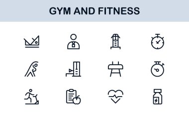 Spor Salonu Spor Salonu, Modern Satır Simgesi Profesyonel ve Eşsiz Koleksiyon Çalışması, Egzersiz, Sağlık, Güç ve Eğitim Sembolleri