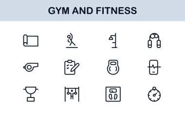 Spor Salonu Spor Salonu, Modern Satır Simgesi Profesyonel ve Eşsiz Koleksiyon Çalışması, Egzersiz, Sağlık, Güç ve Eğitim Sembolleri