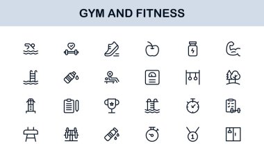 Spor Salonu Spor Salonu, Modern Satır Simgesi Profesyonel ve Eşsiz Koleksiyon Çalışması, Egzersiz, Sağlık, Güç ve Eğitim Sembolleri