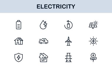 Enerji, Güç, Voltaj, Pil ve Elektrik Bileşenlerini Özelleştiren Vektör Biçiminde Elektrik Simgesi Ayarlandı