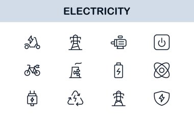 Enerji, Güç, Voltaj, Pil ve Elektrik Bileşenlerini Özelleştiren Vektör Biçiminde Elektrik Simgesi Ayarlandı