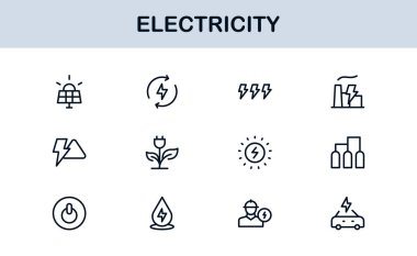 Enerji, Güç, Voltaj, Pil ve Elektrik Bileşenlerini Özelleştiren Vektör Biçiminde Elektrik Simgesi Ayarlandı